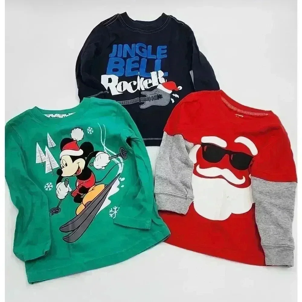 3 Carter's, Old Navy, Disney Boy's  24M/2T Holiday Christmas Long Sleeve Shirts